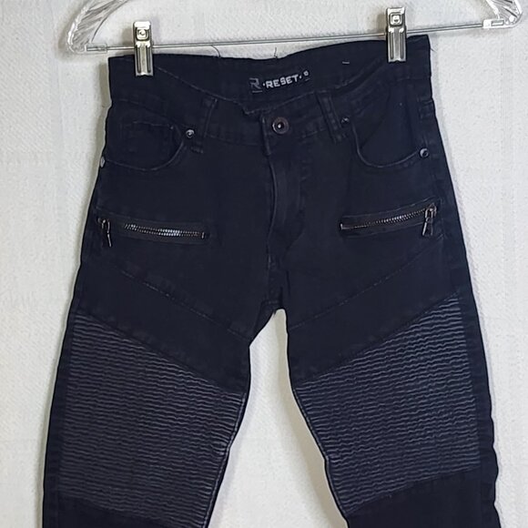 Reset Moto Black Straight Leg Zip Pocket Detail Cotton Span Stretch Jeans Sz 10 - Picture 2 of 16